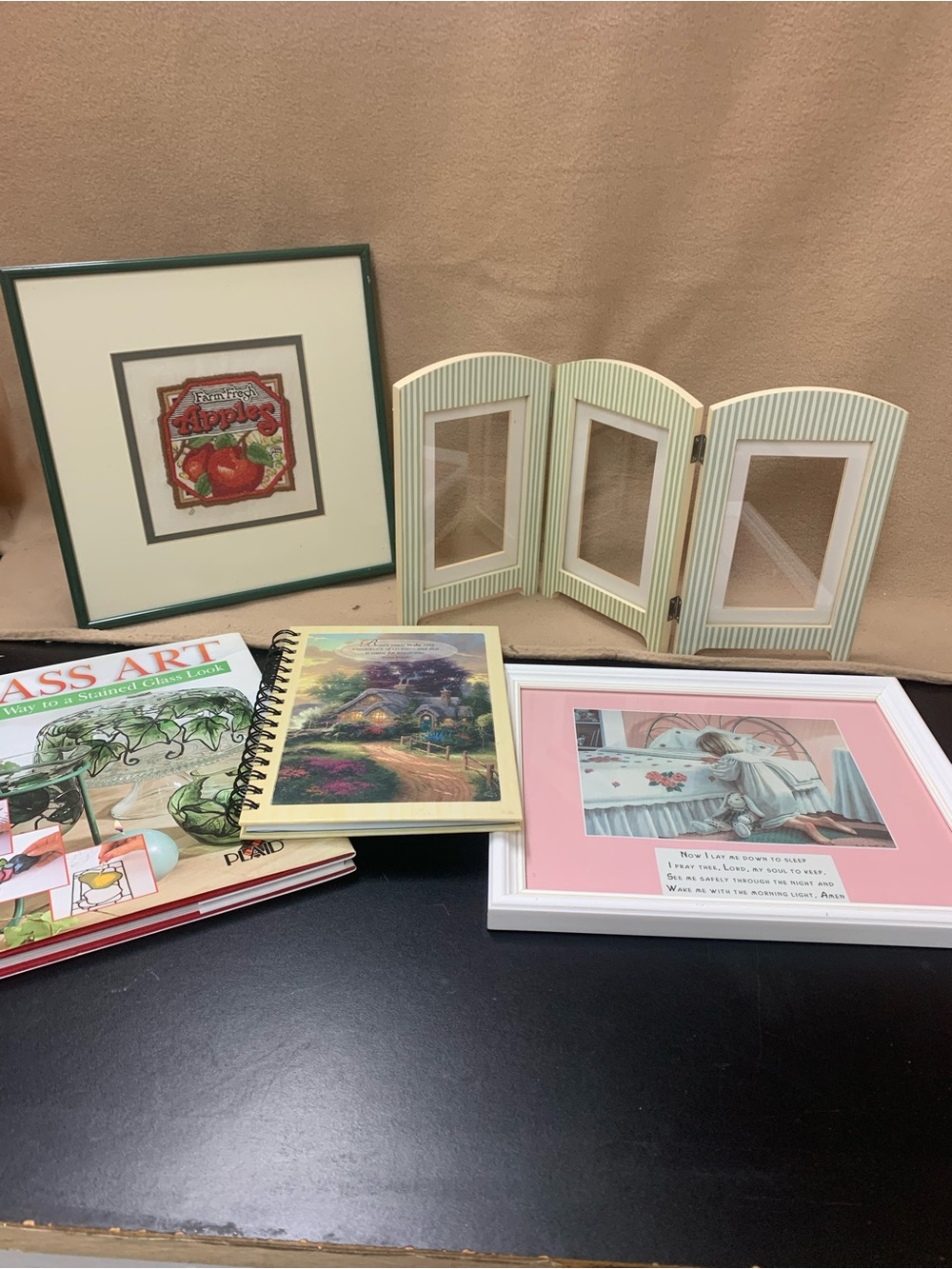 Set of Decorative Picture Frames and Art Prints - Green & Pink Accents. Inv 549